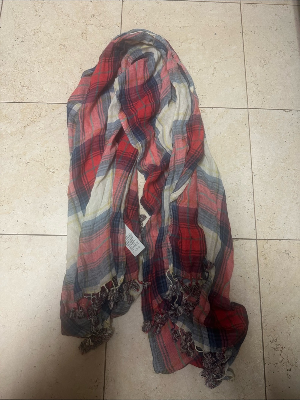 Hollister Co Red & Navy Lightweight Flannel Scarf Shawl with Tassels